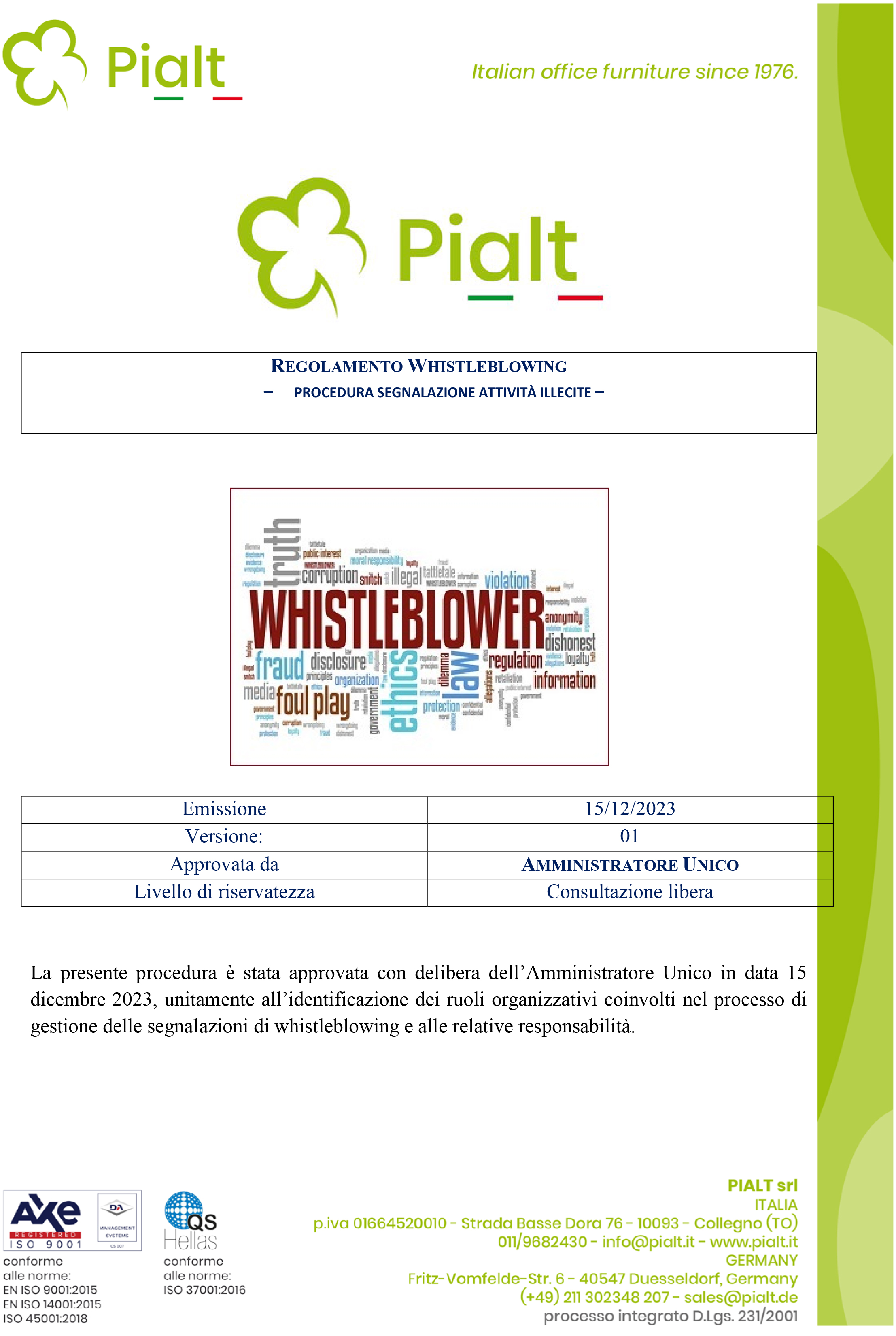 Regolamento Whistleblowing (preventivamente compilato)